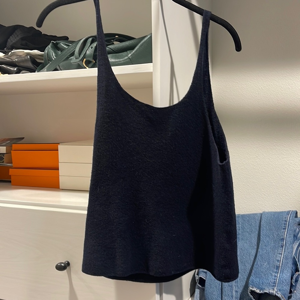100% merino wool navy blue tank top